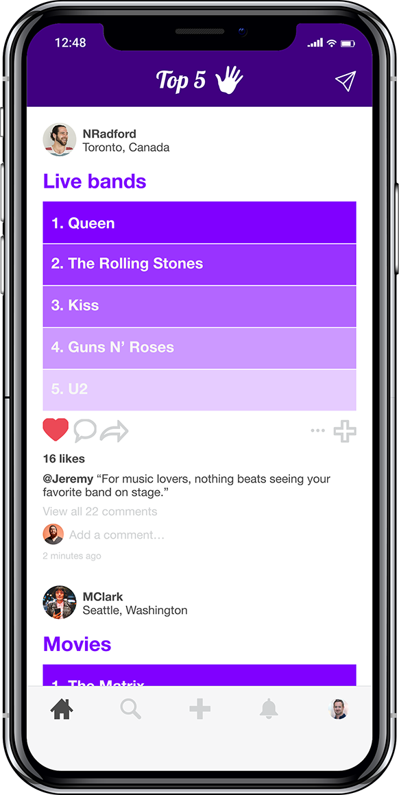 mobile phone screen showing Top5 app